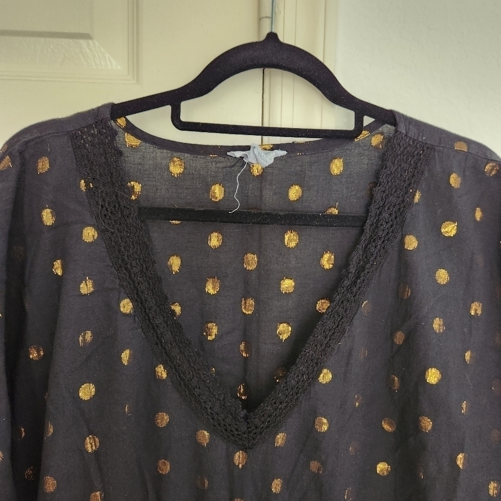 Gypsie Blu Black and Gold Polka-dot Midi Swim Cover. One size fits all - Picture 8 of 9